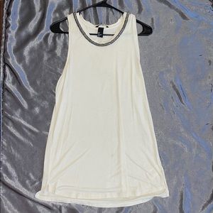 Cream tank top with gunmetal beaded neckline